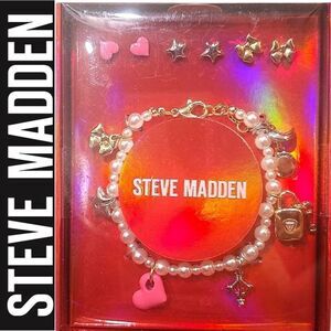 Steve Madden Pearl Charm Bracelet & Trio Earring Set